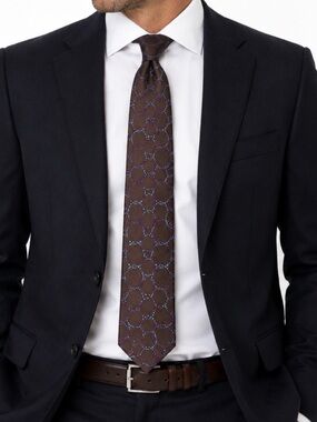 Chelsea by Robert Talbott Brown Silk Tie Purple Blue Circle Geometric USA